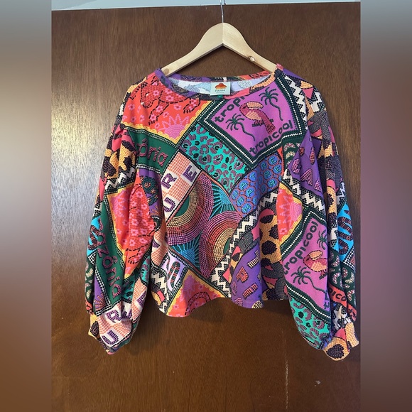 FARM RIO Dotted Patch Scarf Puff Sleeves Sweatshirt - Picture 2 of 3